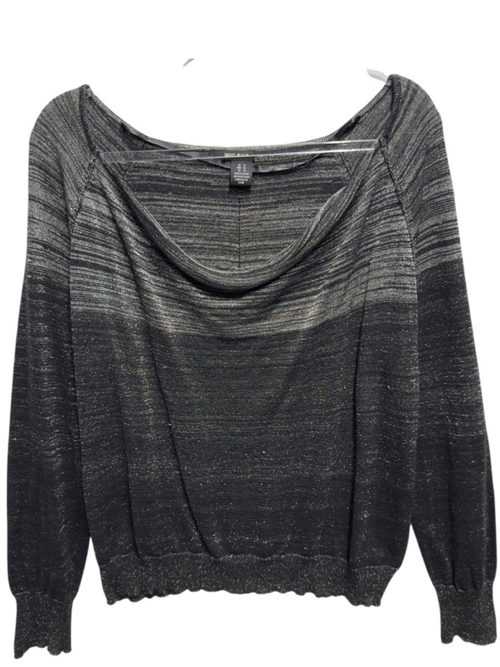 Cotton Knit Metallic Shimmer Drapey Cowl Neck Sweater Pullover Jumper